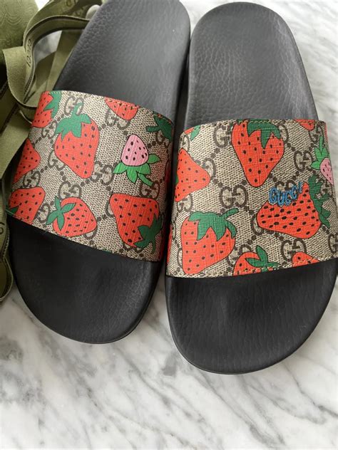 gucci strawberry slipper|gucci slides with strawberry.